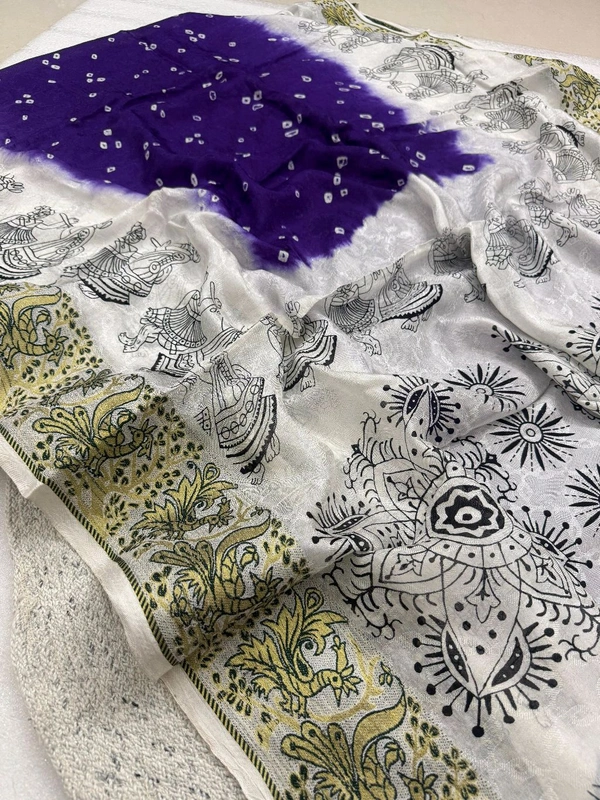 Kanjivaram Bandini Cotton silk
 - White, Free Size