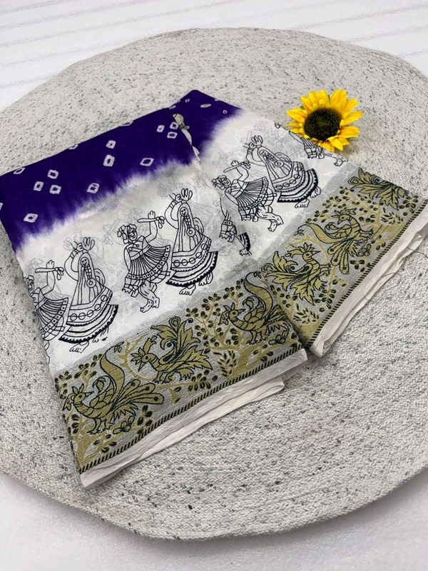 Kanjivaram Bandini Cotton silk
 - White, Free Size