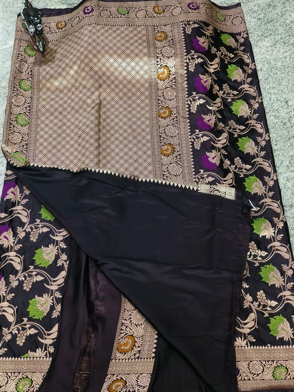Sloka Banarasi Pure Katan Meenakari Powerloom Saree - Morocco Brown, Free Size
