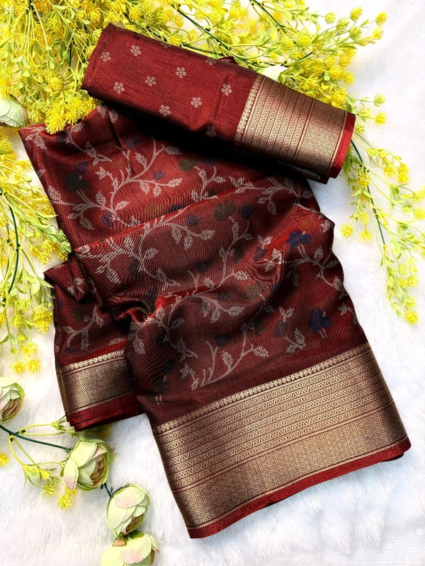 Sloka Pure dola Bleck Saree  - Cinnamon, Free Size