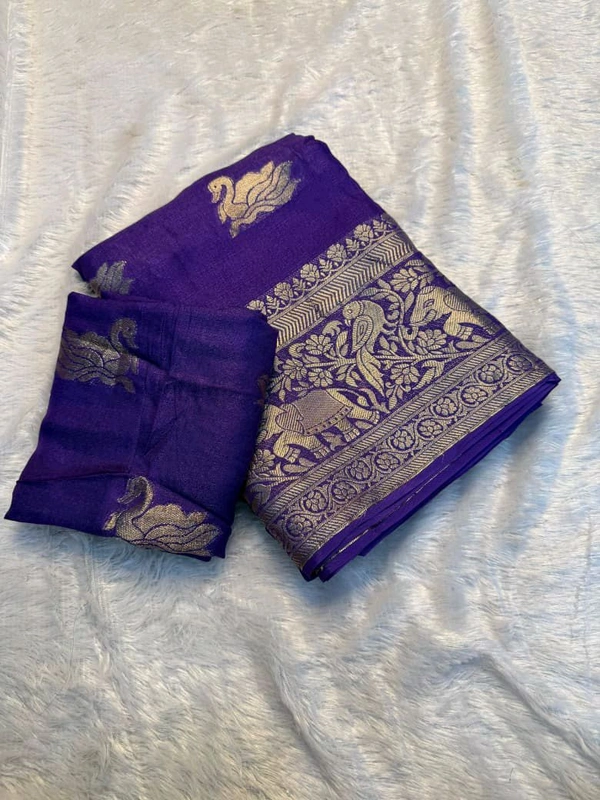 Sloka Pure Viscose Jute Khadi Georgette - Free Size, Blue
