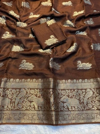 Pure Viscose Jute Khadi Georgette - Free Size, Nutmeg Wood Finish