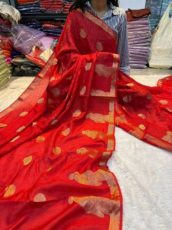 Pure Soft Viscose khadi Silk - Red, Free Size