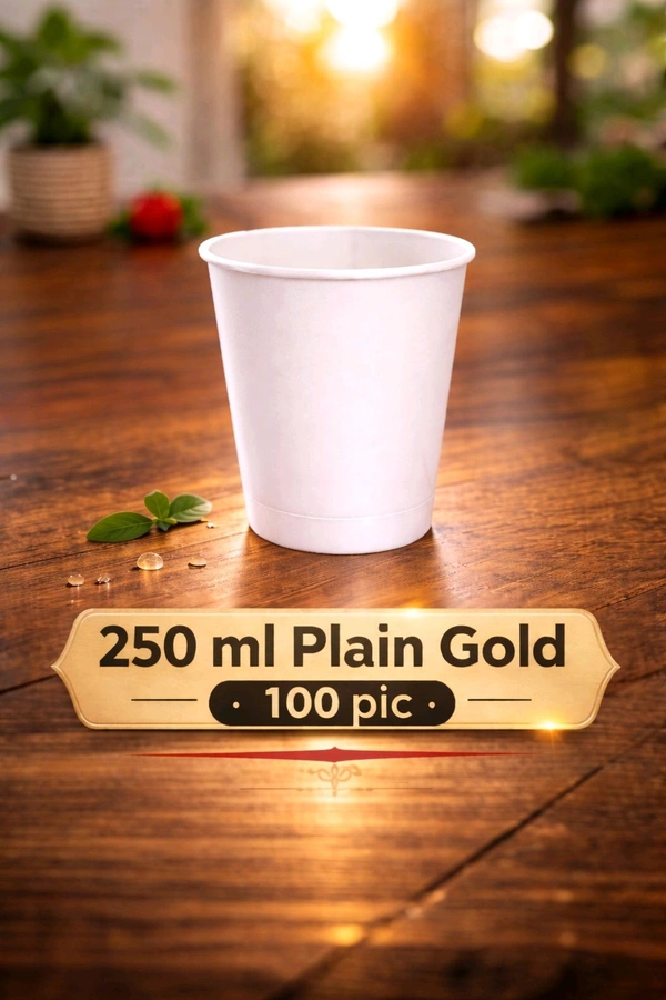 250 ML Gold Plain Paper Cup 100 Pic