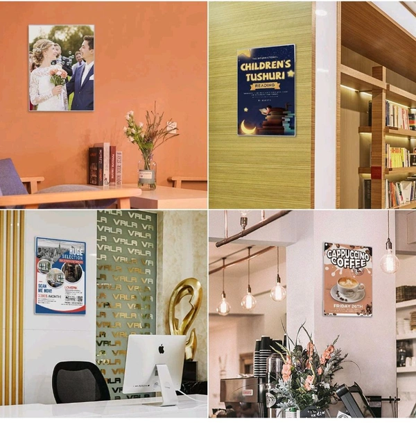 Elegant Creations 2 Pack Acrylic Wall mount Sign Holder 8.5 x 11.8 Inches with Double sided Adhesive Tape, Clear Picture Paper Frames Holder for Home, Office, Store, Restaurant Horizontal