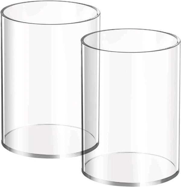 2 Pieces Clear Acrylic Pen Holder Round Acrylic Pencil Cup Clear Makeup Bush Holder Acrylic Desktop Stationery Organizer for Office School Home Desk Accessories (2 Pack, Round)