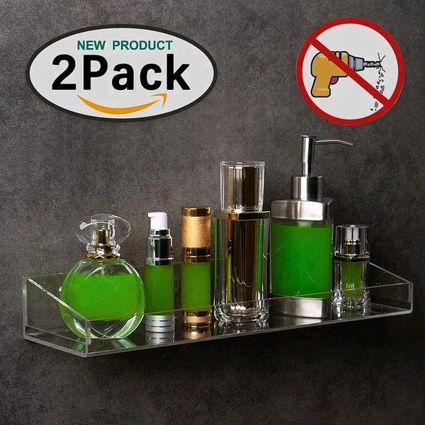 Acrylic Floating Wall Display Shelves,Clear Bathroom Shelves, Wall Mounted Non Drilling Thick Clear Storage, Display Shelves