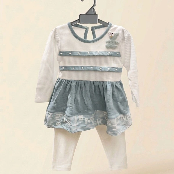 Toddler Girls 2-Piece Long-Sleeve Dress and White Leggings Set with Bow Accent - 3