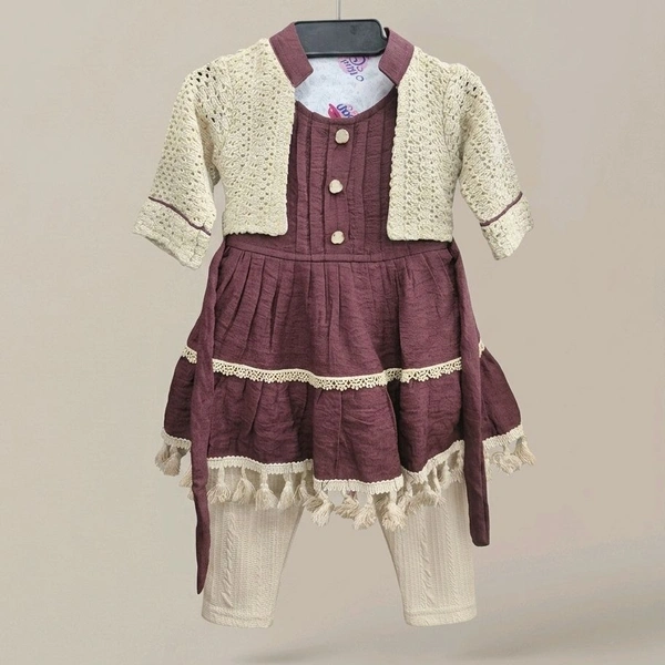 Boho Tassel Tiered Dress with Lace Shrug Set — Plum Wine - 1