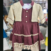 Boho Tassel Tiered Dress with Lace Shrug Set — Plum Wine - 1