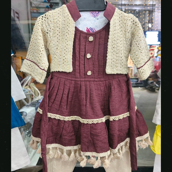 Boho Tassel Tiered Dress with Lace Shrug Set — Plum Wine - 1