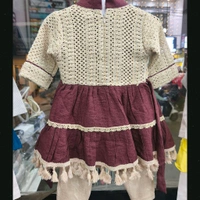 Boho Tassel Tiered Dress with Lace Shrug Set — Plum Wine - 3
