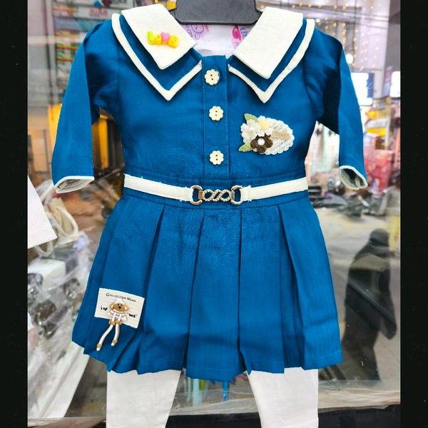 Little Chic Sailor Pleated Dress with Matching Leggings - 1