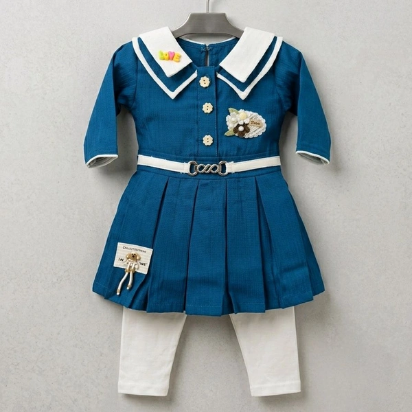 Little Chic Sailor Pleated Dress with Matching Leggings - 3