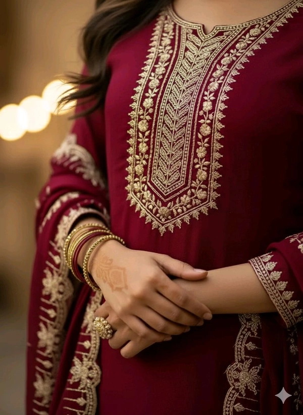 Elysian Maroon Heritage Suit Set | Premium Embroidered Cotton Kurta with Dupatta & Pant | Traditional yet Modern Indian Outfit for Every Occasion - Maroon, XL
