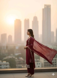 Elysian Maroon Heritage Suit Set | Premium Embroidered Cotton Kurta with Dupatta & Pant | Traditional yet Modern Indian Outfit for Every Occasion - Maroon, XL