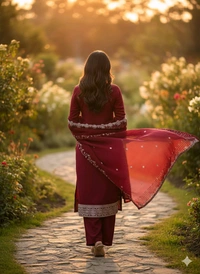 Elysian Maroon Heritage Suit Set | Premium Embroidered Cotton Kurta with Dupatta & Pant | Traditional yet Modern Indian Outfit for Every Occasion - Maroon, XXL