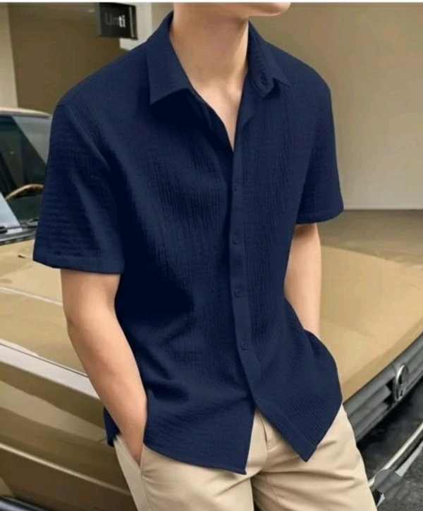 ELYSIAN Elysian – Textured Cotton Comfort Fit Men’s Casual Shirt |Semi-Formal Looks – Perfect Blend of Modern Fashion and Classic Comfort - Resolution Blue, M