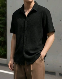 ELYSIAN Elysian – Textured Cotton Comfort Fit Men’s Casual Shirt |Semi-Formal Looks – Perfect Blend of Modern Fashion and Classic Comfort - Black, M