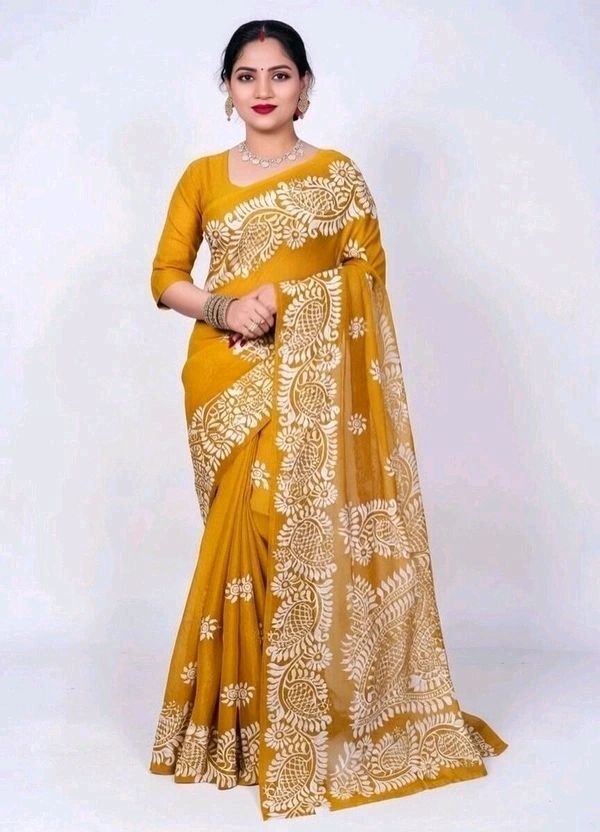 Buy 1 Get 1 Free – Premium Printed Saree Combo with Blouse Piece | Mustard Yellow & Teal Blue Saree - 5.5 miter, Eastern Blue