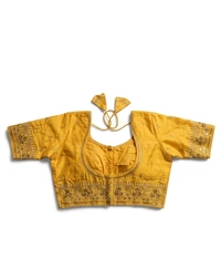 Golden Embroidered Silk Saree Blouse for Women – Designer Short Sleeve Blouse - 34 size, Gold