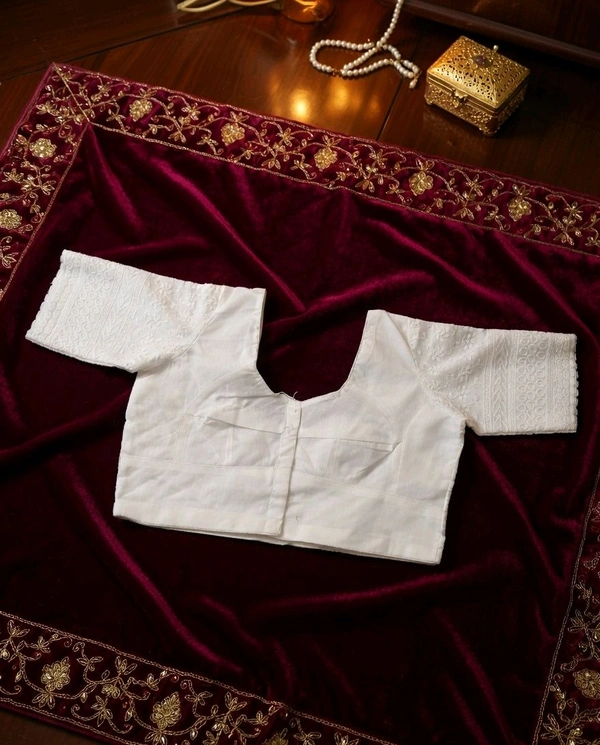 Elegant White Cotton Chikankari Blouse with Sequin Work - 32 size