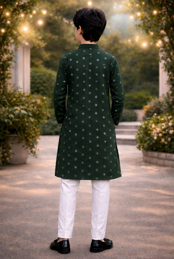 Boys Cyprus Green Kurta with Sequin Work | Size 32 | Sleeve Length 34 Inch Round | Ethnic Wear for Boys - 32, Cyprus