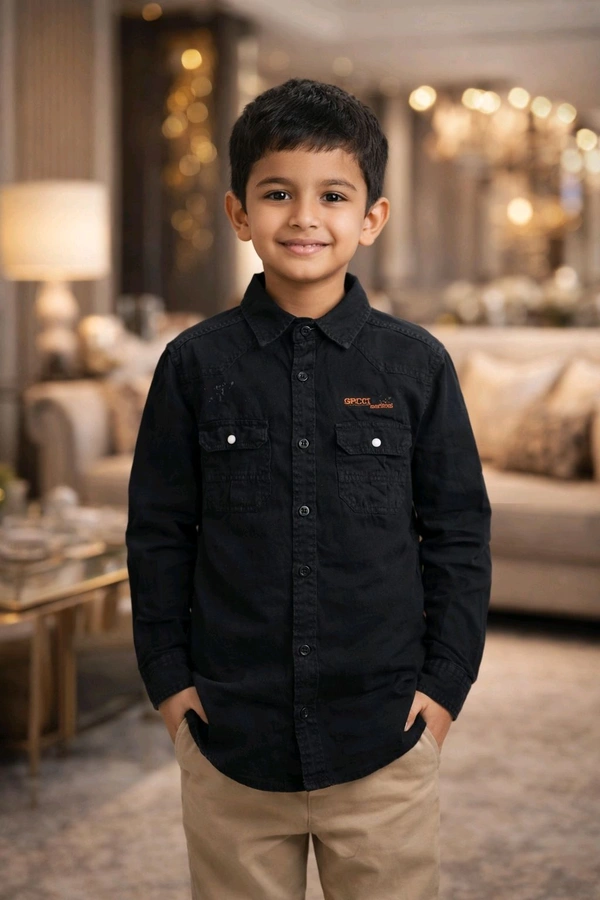 Boys Cotton Denim Style Shirt (Mine Shaft Color) – Size 34 | Stylish Casual Wear for Approx 9–10 Years. - 34 size, Mine Shaft