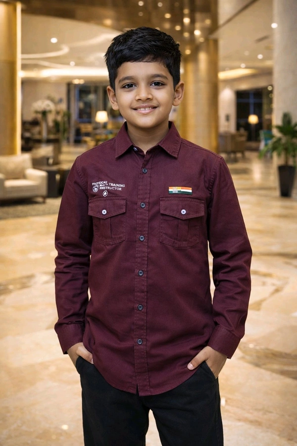 Boys Cotton Shirt (Jeans Style) – Wine Maroon Colour | Size 32 | Approx 7 –8 Years. - 32, Wine Maroon