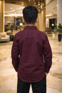 Boys Cotton Shirt (Jeans Style) – Wine Maroon Colour | Size 32 | Approx 7 –8 Years. - 32, Wine Maroon