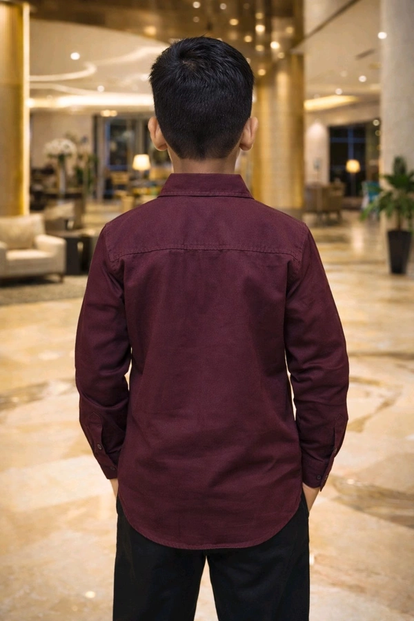 Boys Cotton Shirt (Jeans Style) – Wine Maroon Colour | Size 32 | Approx 7 –8 Years. - 32, Wine Maroon