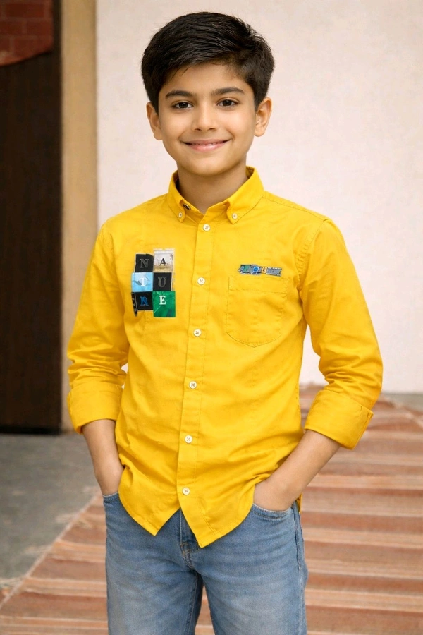Boys Premium Cotton Blend Slim Fit Shirt | Soft & Smooth Finish (Sleek Look) | Gold Colour | Size 36 | Approx. 11–12 Years Stylish Casual Wear - 36 size, Gold