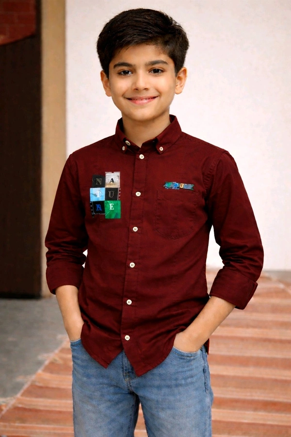 Boys Premium Cotton Blend Slim Fit Shirt | Soft & Smooth Finish (Sleek Look) | Deep Rich Maroon Colour | Size 32 | Approx. 7–8 Years Stylish Casual Wear - 32 size, Deep Rich Maroon