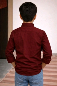 Boys Premium Cotton Blend Slim Fit Shirt | Soft & Smooth Finish (Sleek Look) | Deep Rich Maroon Colour | Size 32 | Approx. 7–8 Years Stylish Casual Wear - 32 size, Deep Rich Maroon