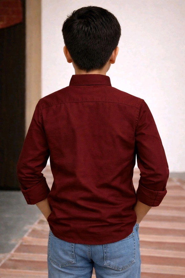 Boys Premium Cotton Blend Slim Fit Shirt | Soft & Smooth Finish (Sleek Look) | Deep Rich Maroon Colour | Size 32 | Approx. 7–8 Years Stylish Casual Wear - 32 size, Deep Rich Maroon