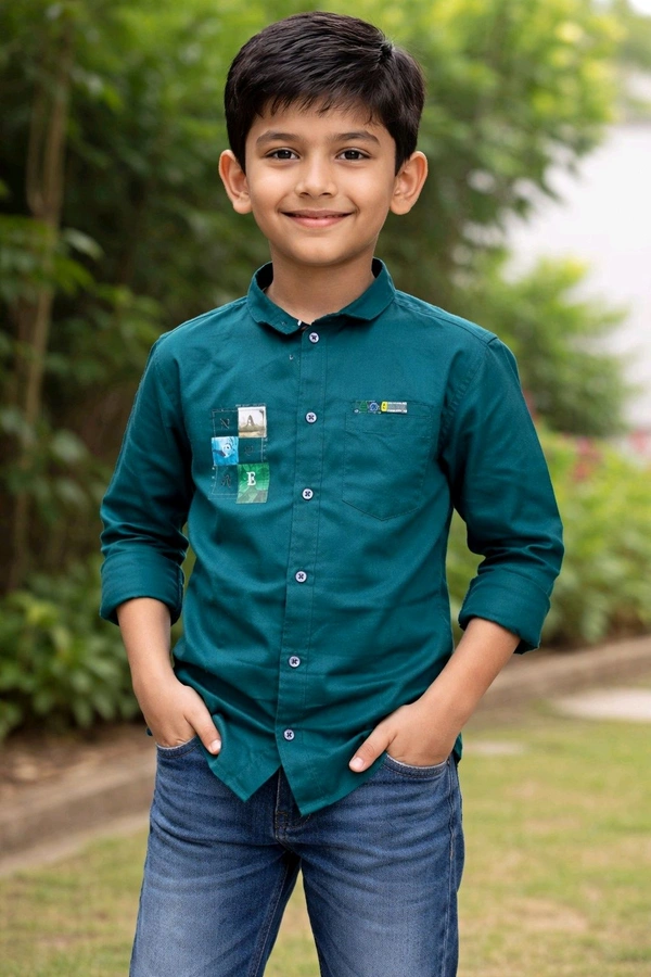 Boys Premium Cotton Blend Slim Fit Shirt | Soft & Smooth Finish (Sleek Look) | Teal Colour | Size 34 | Approx. 9–10 Years Stylish Casual Wear - 34 size, Teal
