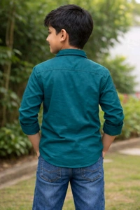 Boys Premium Cotton Blend Slim Fit Shirt | Soft & Smooth Finish (Sleek Look) | Teal Colour | Size 34 | Approx. 9–10 Years Stylish Casual Wear - 34 size, Teal