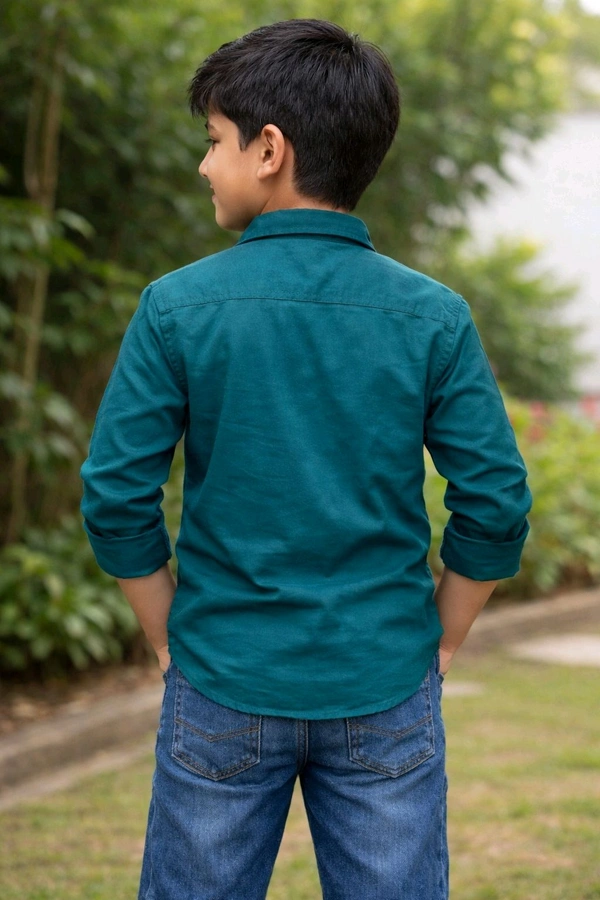 Boys Premium Cotton Blend Slim Fit Shirt | Soft & Smooth Finish (Sleek Look) | Teal Colour | Size 34 | Approx. 9–10 Years Stylish Casual Wear - 34 size, Teal