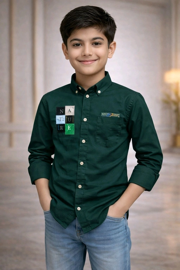 Boys Premium Cotton Blend Slim Fit Shirt | Soft & Smooth Finish (Sleek Look) | Cyprus Green Colour | Size 34 | Approx. 9–10 Years Stylish Casual Wear - 34 size, Cyprus