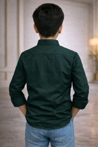 Boys Premium Cotton Blend Slim Fit Shirt | Soft & Smooth Finish (Sleek Look) | Cyprus Green Colour | Size 34 | Approx. 9–10 Years Stylish Casual Wear - 34 size, Cyprus