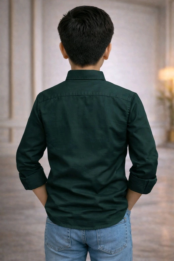 Boys Premium Cotton Blend Slim Fit Shirt | Soft & Smooth Finish (Sleek Look) | Cyprus Green Colour | Size 34 | Approx. 9–10 Years Stylish Casual Wear - 34 size, Cyprus