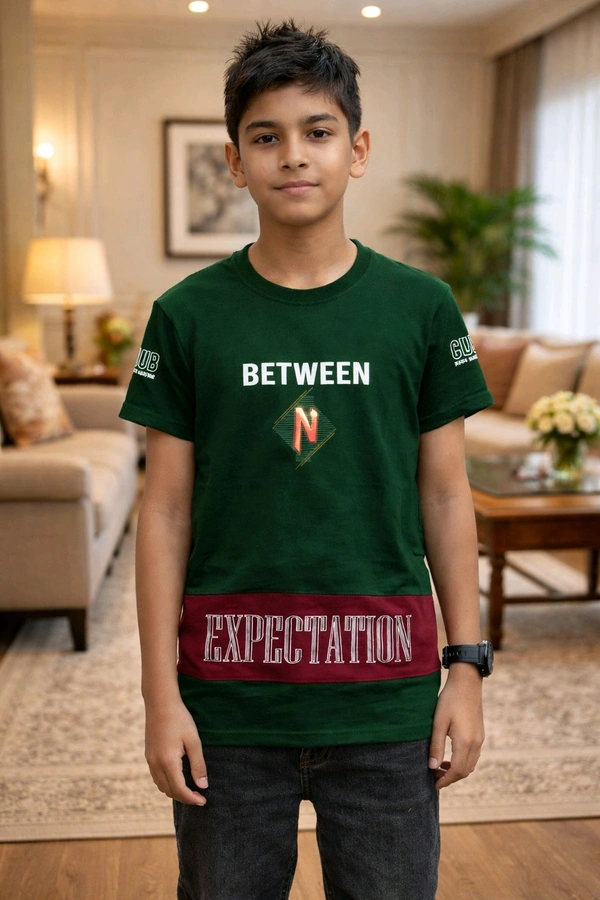 Boys Printed Cotton T-Shirt | Soft & Comfortable Fabric | Parsley Colour | Size M | Approx. 13–14 Years Casual Stylish Wear - M size, Parsley