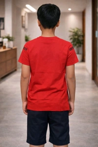Boys Printed Cotton T-Shirt | Soft & Comfortable Fabric | Red Colour | Size M | Approx. 13–14 Years Casual Stylish Wear