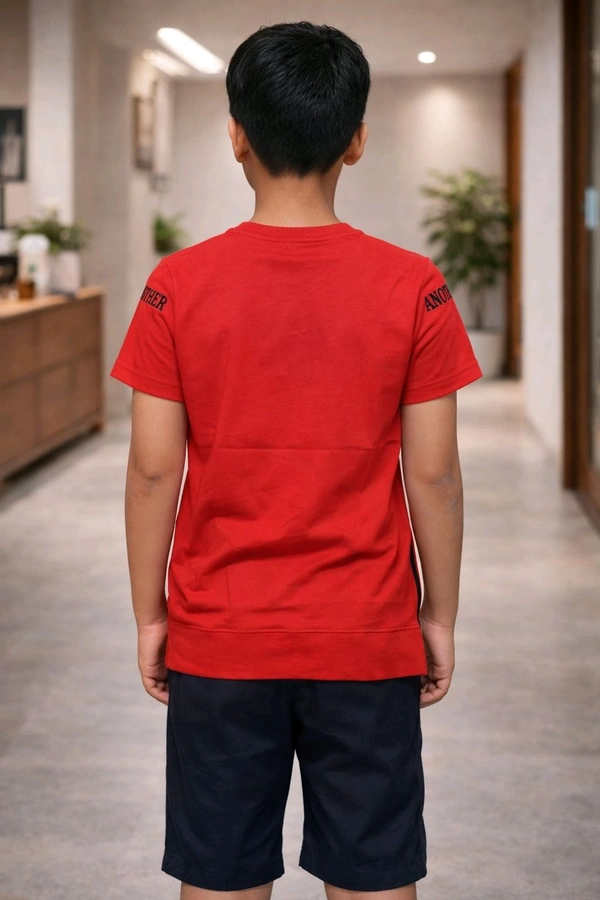Boys Printed Cotton T-Shirt | Soft & Comfortable Fabric | Red Colour | Size M | Approx. 13–14 Years Casual Stylish Wear