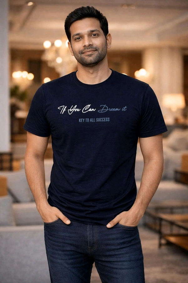 Men’s Printed Cotton T-Shirt | Soft & Comfortable Fabric | Navy Blue Colour | Size M | Regular Fit Casual Wear