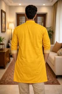 Men’s Cotton Embroidered Kurta | Mustard Yellow Ethnic Wear | Traditional Design | Full Sleeve | Size 42 | Length 42 | Only Kurta