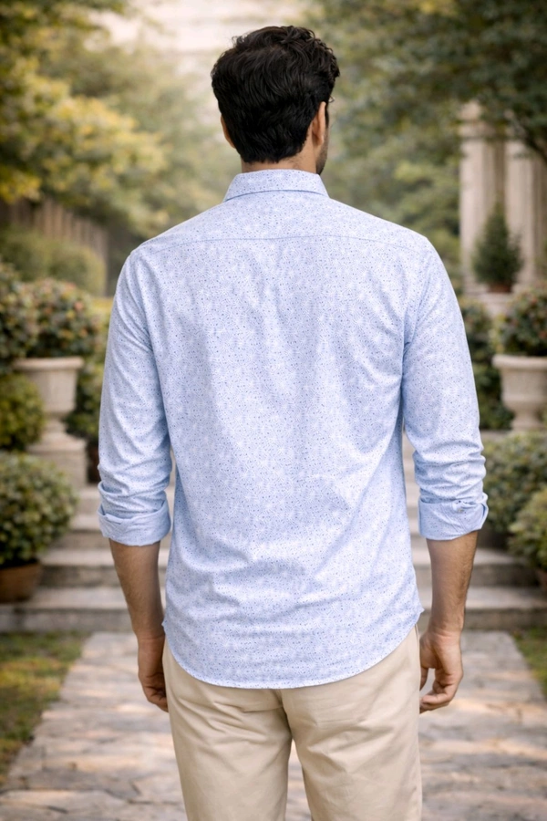 Men’s Cotton Printed Shirt | Light Blue Casual Wear | Soft & Smooth Finish | Full Sleeve | Regular Fit | Size L