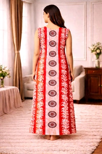 Women’s Cotton Nighty | Red Printed Sleepwear |Back Tie-Up| Sleeveless | Free Size | Relaxed Fit