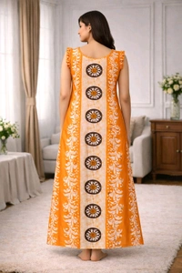 Women’s Cotton Nighty | Orange Printed Sleepwear | Back Tie-Up Design | Soft & Comfortable | Sleeveless | Free Size