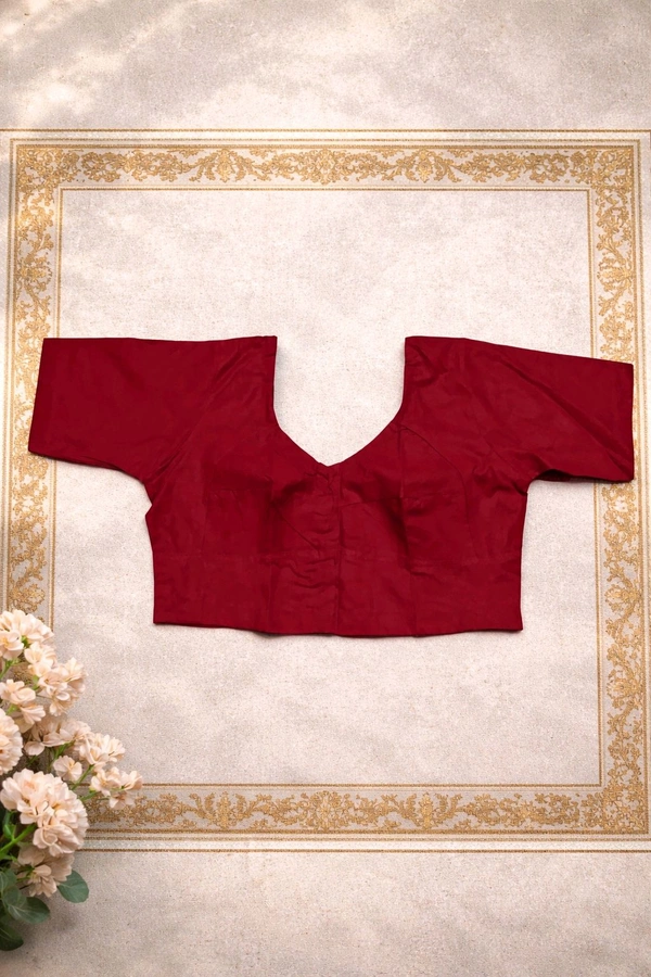 Premium Rich Maroon Cotton Blouse with Glass Sleeves and Front Hook Closure.